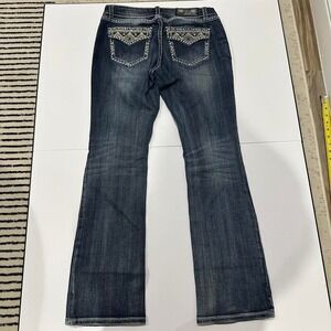 Grace in LA Bootcut Jeans Embellished Aztec Pockets, Western Design Dark Wash 31